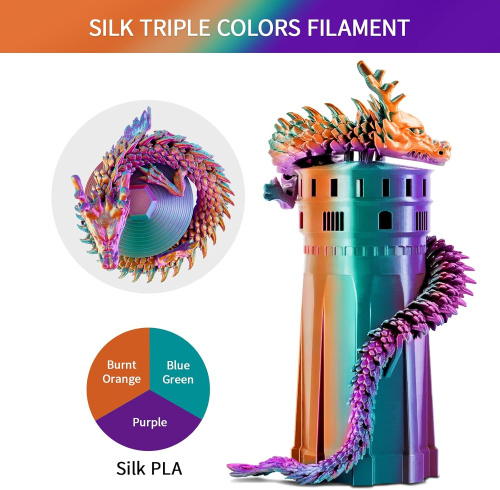ERYONE Silk Tri-Color PLA, Purple & Blue Green & Burn Orange